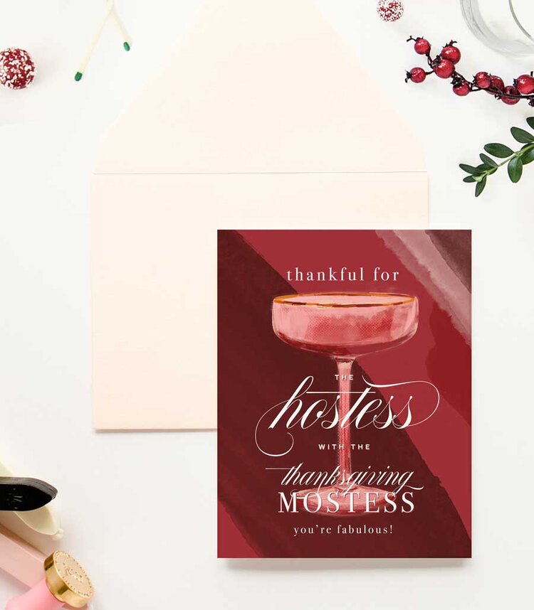 Thanksgiving Hostess with the Mostess, Thank You Holiday Greeting Card