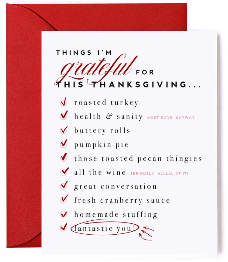 Things I'm Grateful For, Thanksgiving Holiday Thank You Card